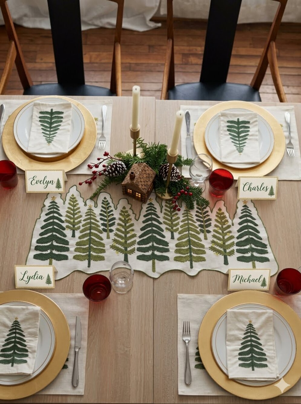 Huntington Home Christmas Tree Table Linen Set 11 Pc. Runner Placemats Napkins